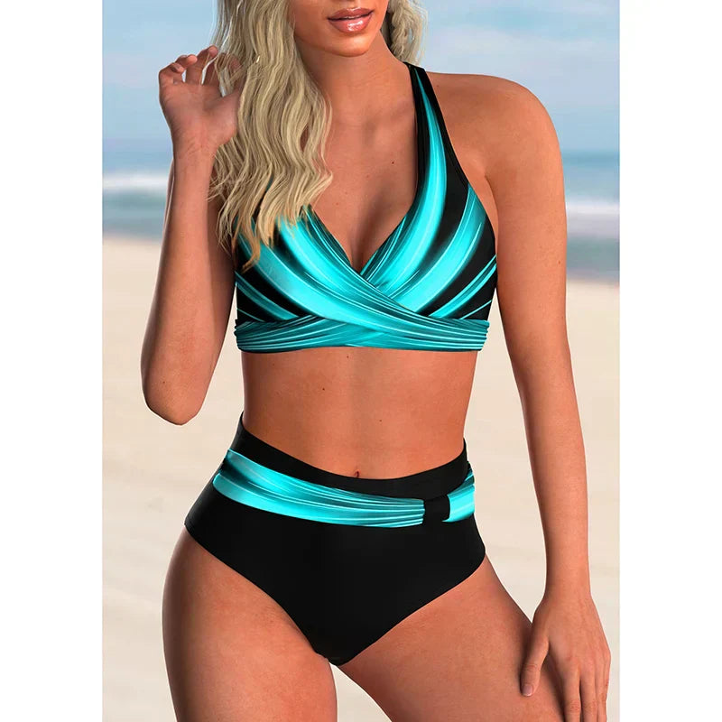 Valenzora - High-waisted push-up halter bikini set for women