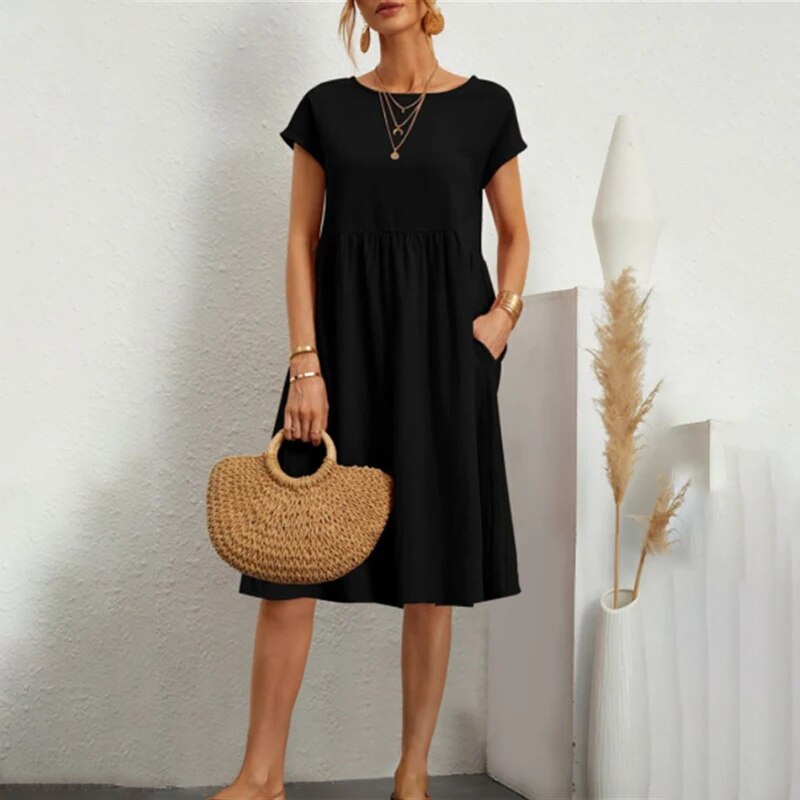 Cotton dress with round neck