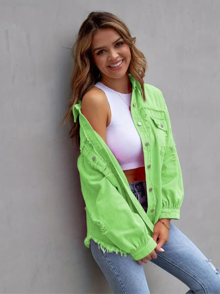 Valenzora Jeansjacke | Oversized zerrissene Jeansjacke für Damen