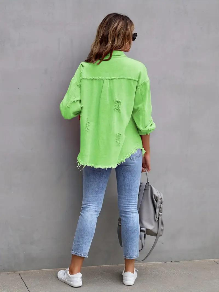 Valenzora Jeansjacke | Oversized zerrissene Jeansjacke für Damen