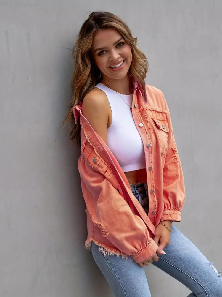 Valenzora Denim Jacket | Oversized ripped denim jacket for women