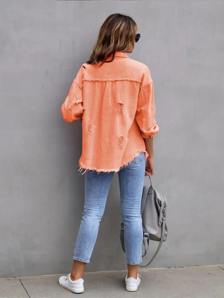 Valenzora Denim Jacket | Oversized ripped denim jacket for women