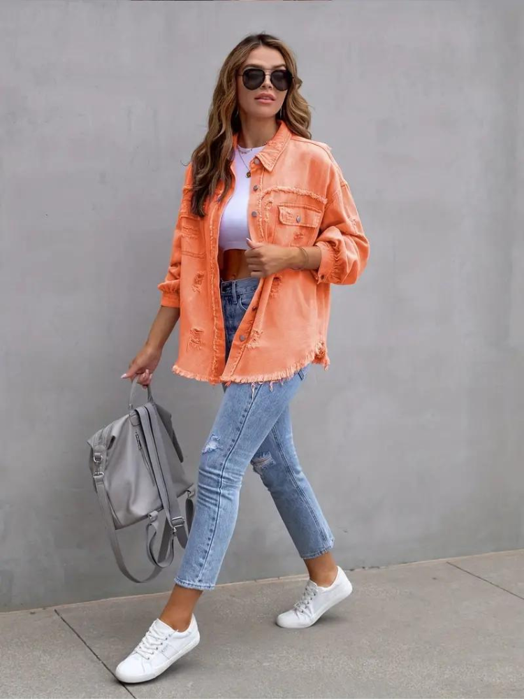 Valenzora Denim Jacket | Oversized ripped denim jacket for women