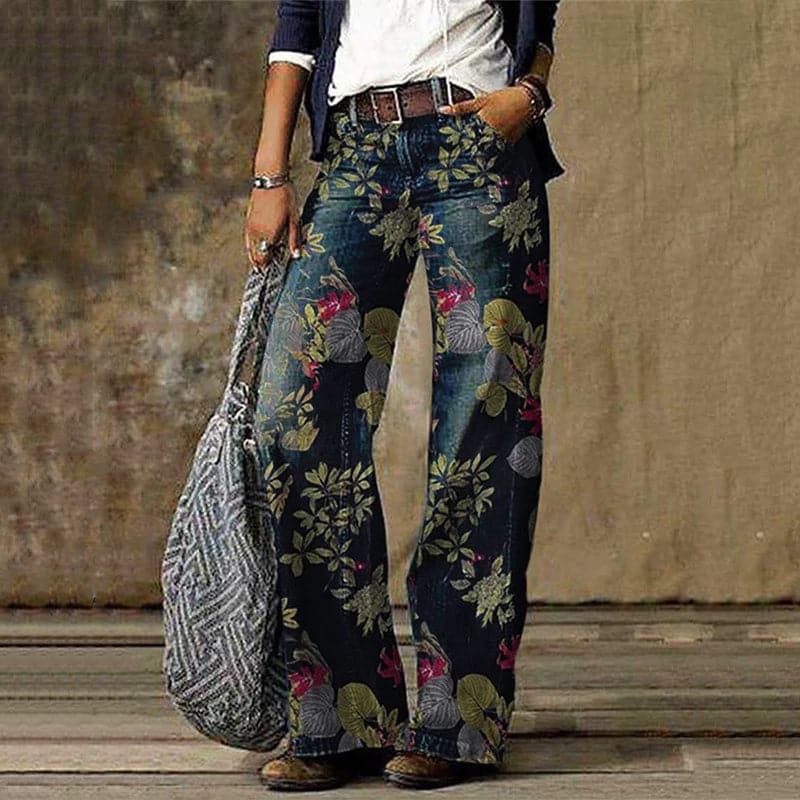 Valenzora | Hochtaillierte, weit geschnittene Hose mit Blumenmuster. Luftig und bequem.