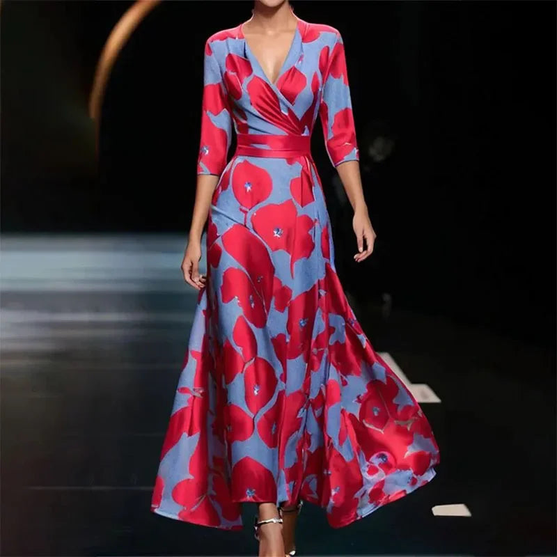 Valenzora | Wrap Maxi Dress with a bold floral pattern for women