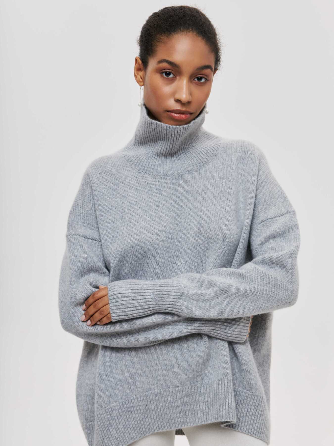 Valenzora | Oversized Strickpullover mit hohem Kragen Damenstrick