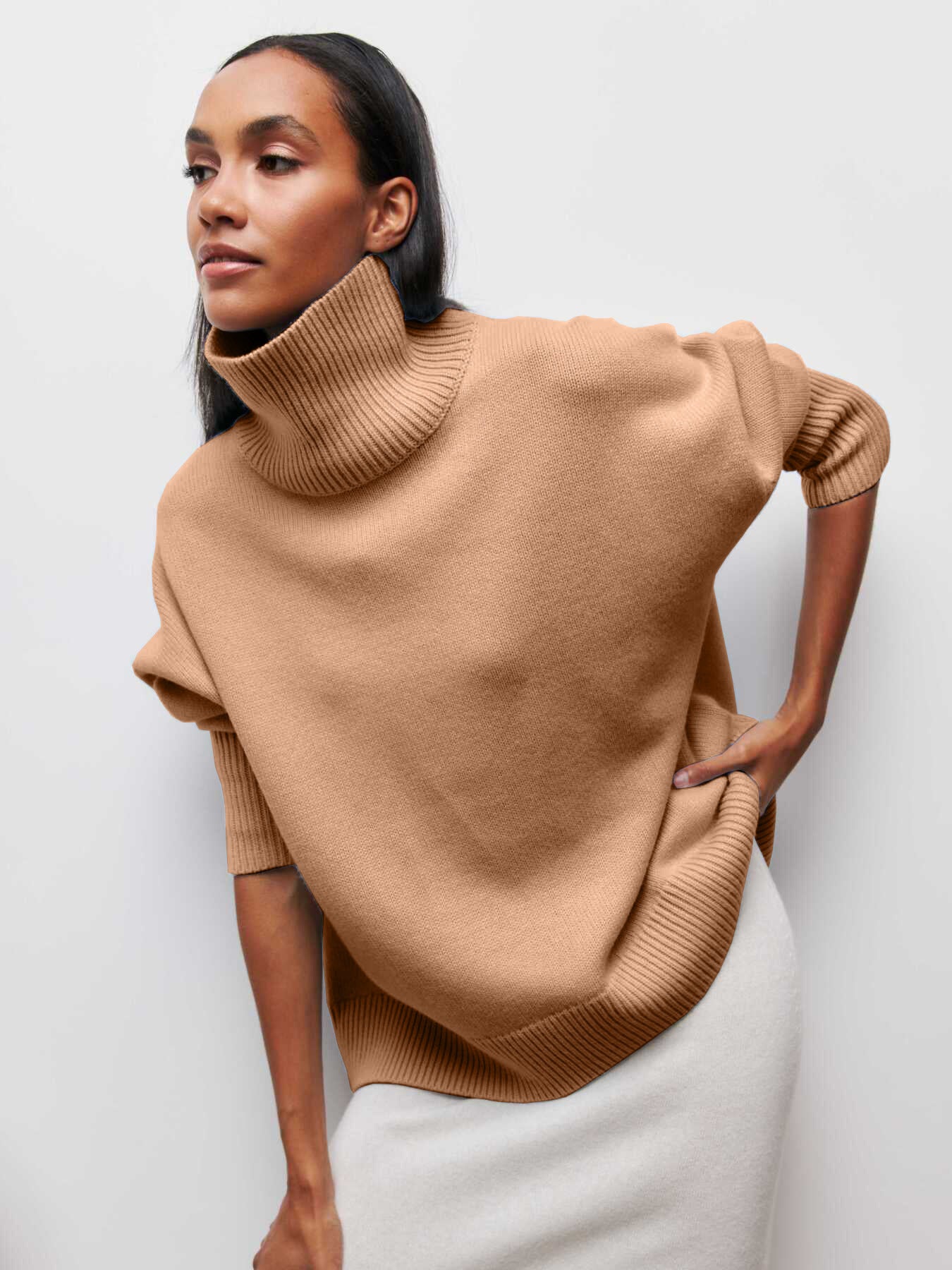 Valenzora | Oversized Strickpullover mit hohem Kragen Damenstrick