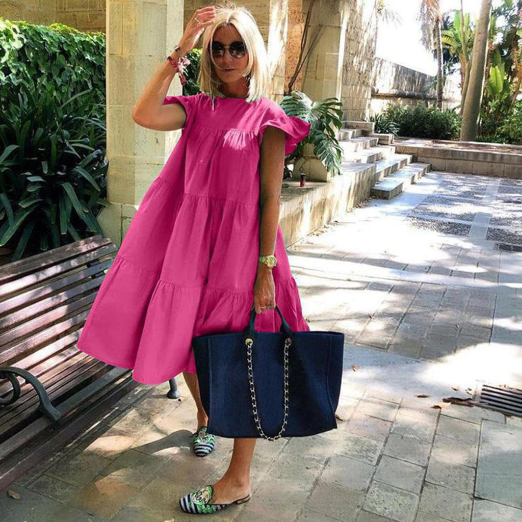 Valenzora | A-line dress, knee-length, short sleeves, floral appliqué, lightweight