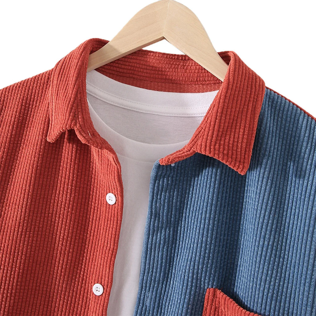 Valenzora | Two-tone corduroy shirt with contrast pocket