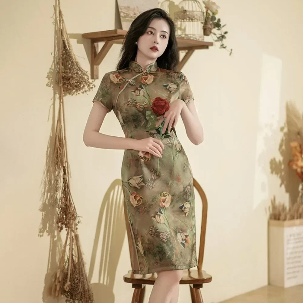 Valenzora | Cheongsam Qipao Mode Kleidung Lässig Elegant Ethnisch Vintage Kleid für Damen Streetwear Damenbekleidung Festlich Chinesisch