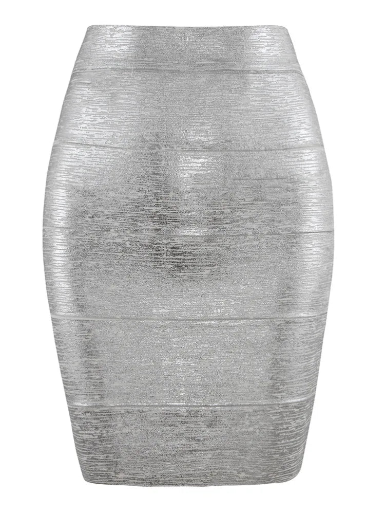 Valenzora | Wholesale Women's Summer Fashion Sexy Gold Bronze Bandage Skirt Designer Nightclub Bodycon Pencil Skirt Faldas 46cm