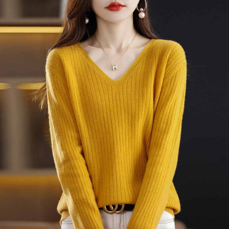 Valenzora – V-Ausschnitt Strickpullover – Eleganter Damenpullover mit Muster