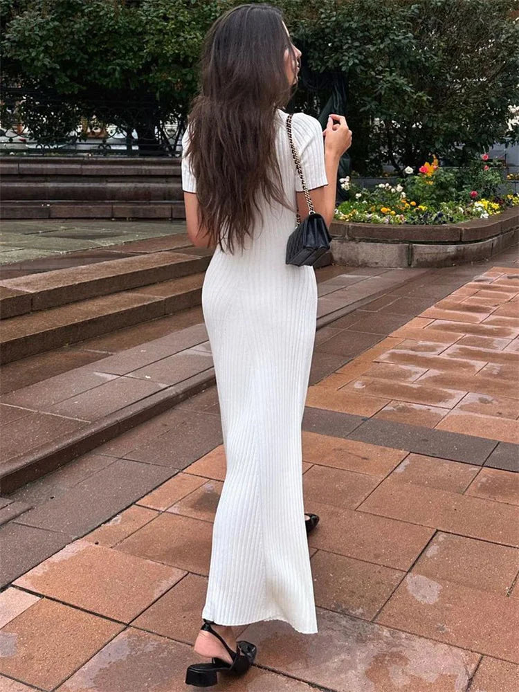 Valenzora | Maxikleid aus Patchwork-Strick mit Revers