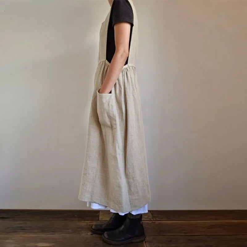 Valenzora | Linen and cotton blend pinafore dress with pockets for women, Pensacola