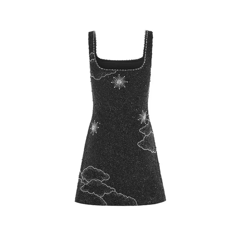 Valenzora - Celestial Sparkle Mini Dress Party Dress with Moon and Star Embellishment