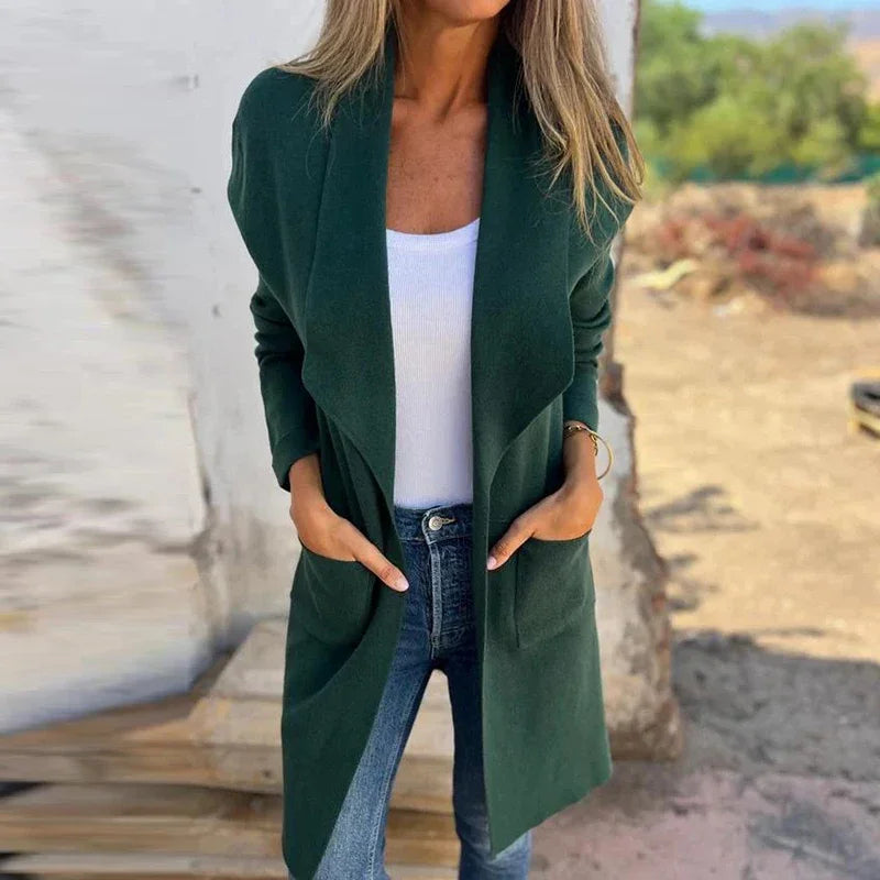Valenzora | Einfarbiger mittellanger Cardigan-Mantel
