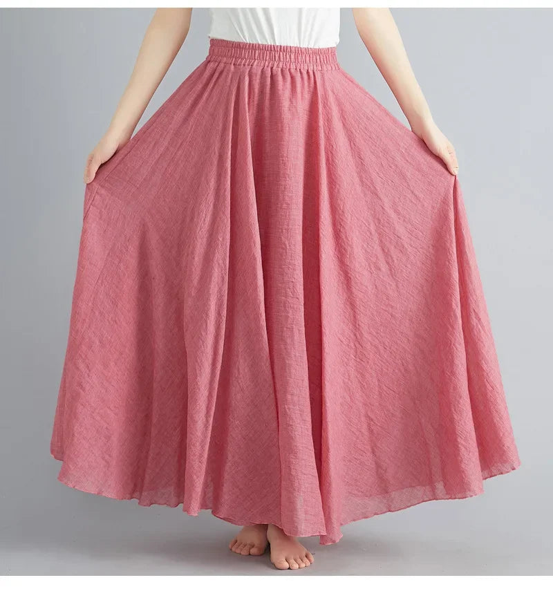 Valenzora | Fashion Cotton Linen Clothing Women's Skirts Maxi Y2K Elegant Beach Saia Ropa Mujer Casual Dress Boho Long Skirts Faldas Harajuku