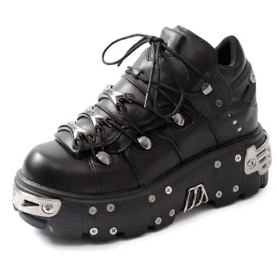 Valenzora | Women's Ankle Boots for Women, Thick Sole, Laces, Metal Decoration, Round Toe Platform Shoes, Ladeis Punk Gothic Sneakers