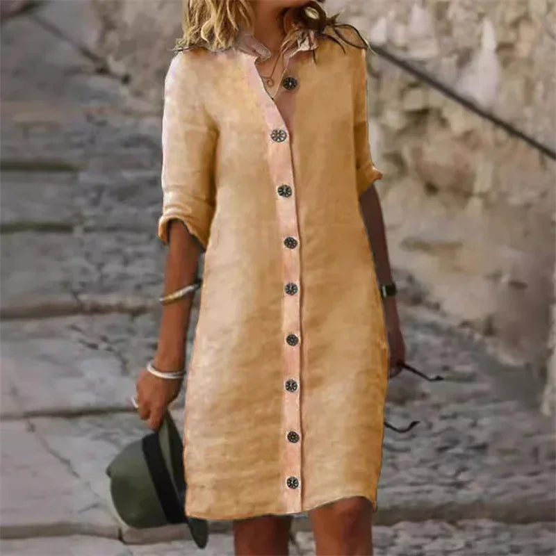 Valenzora | Stylish linen dress with button placket
