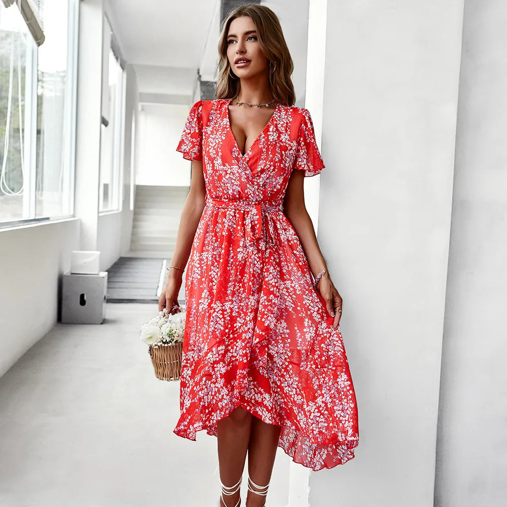 Valenzora | Short-sleeved V-neck dress for women