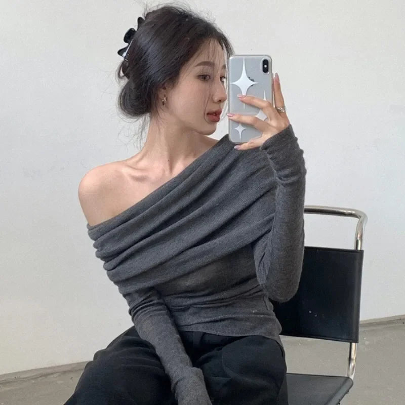 Elegant off-the-shoulder knit sweater