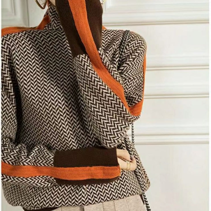 Valenzora Geometrischer Strickpullover mit Rollkragen