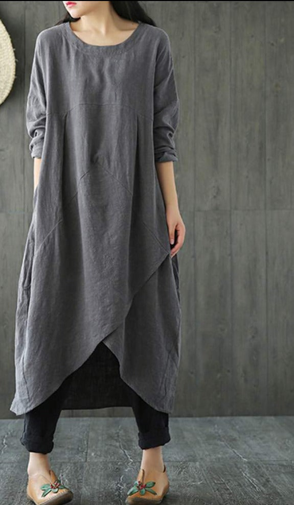 Valenzora Long-sleeved irregular midi dress