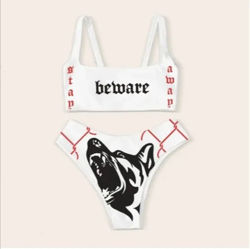 Valenzora | Sexy Gothic Bikini Damen Buchstaben Totenkopf Print Badeanzug Split Badeanzug High Waist Gothic Bikini Set Strand Outfits