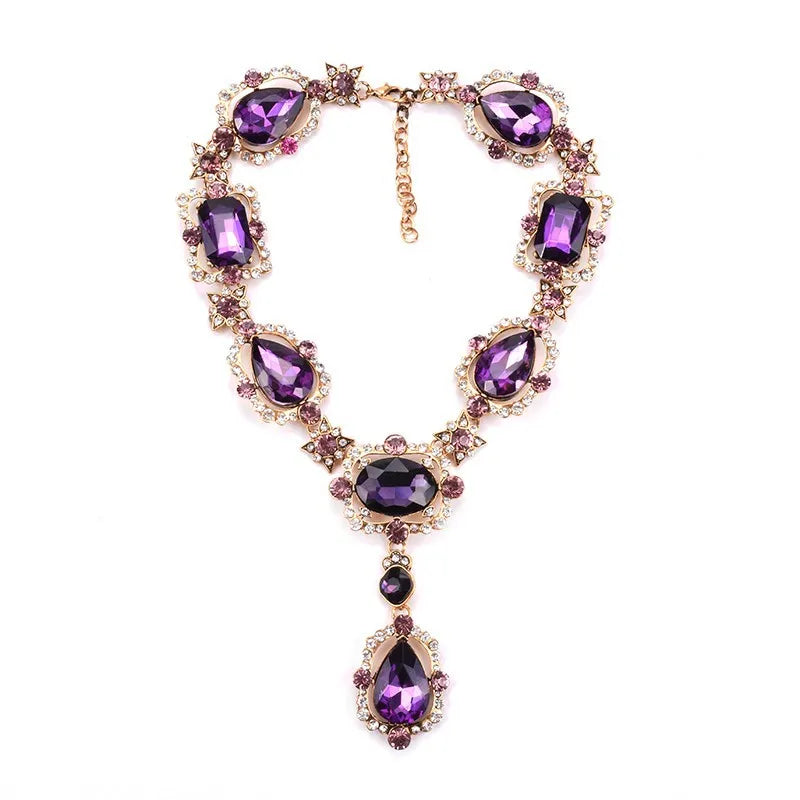 Valenzora | Statement Rhinestones Jewelry Large Gemstone Gem Stone Crystal Victorian Jewelry Green Emerald Bib Necklace for Women