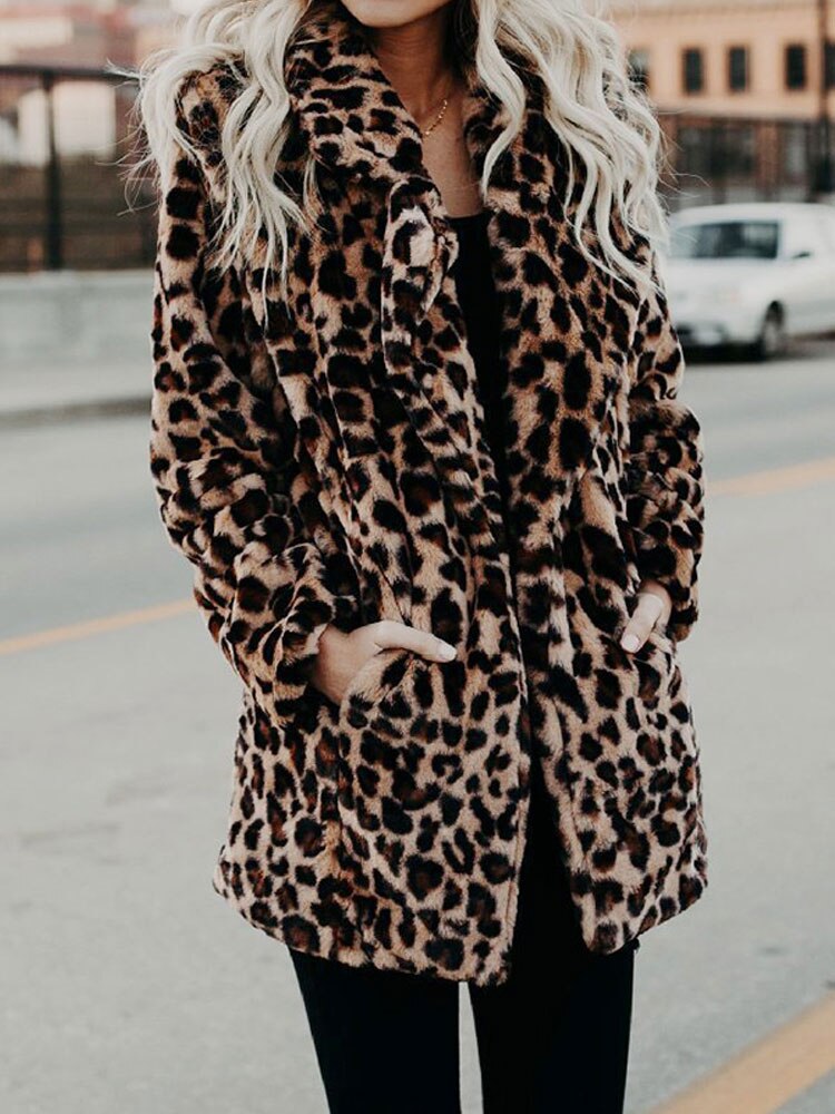 Valenzora - Women's leopard print faux fur jacket for a bold, stylish look