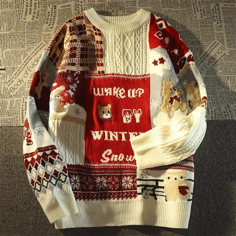 Valenzora – Hässlicher Weihnachtspullover – Lockerer Retro-Pullover mit V-Ausschnitt und Color-Block-Design