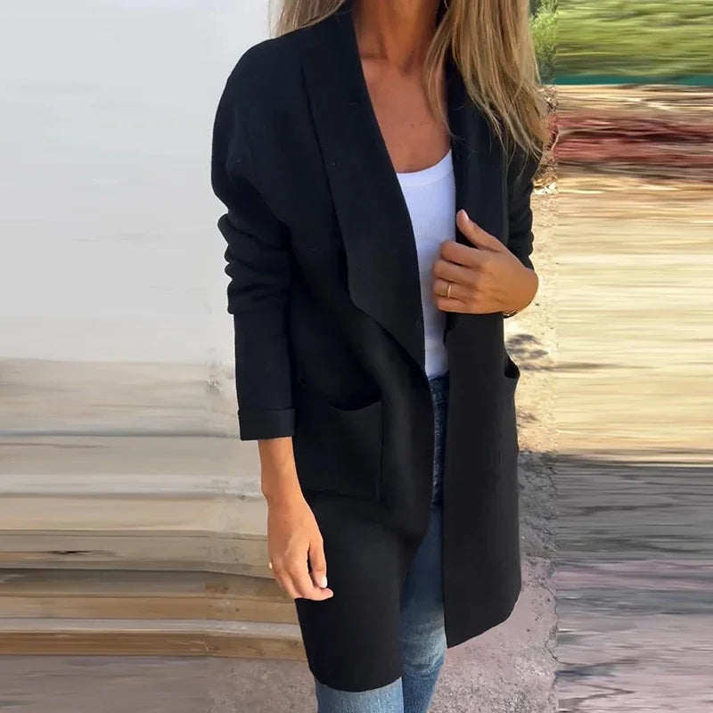 Valenzora | Einfarbiger mittellanger Cardigan-Mantel