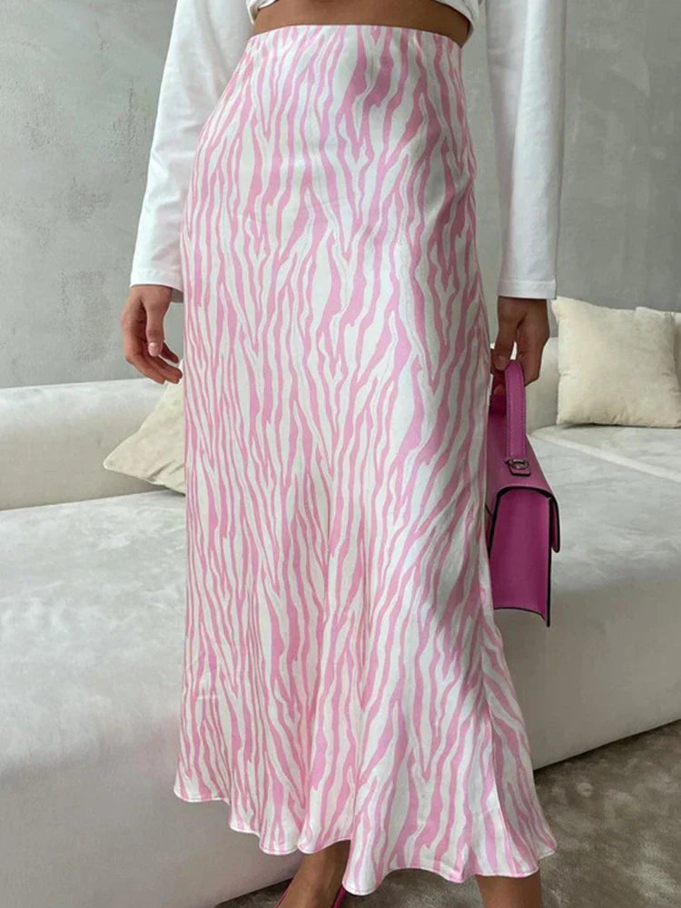 Valenzora | Summer Autumn Women's Elegant Midi Satin Skirts Printed High Waist Office Women's Bodycon Pencil Tight Skirt for Women