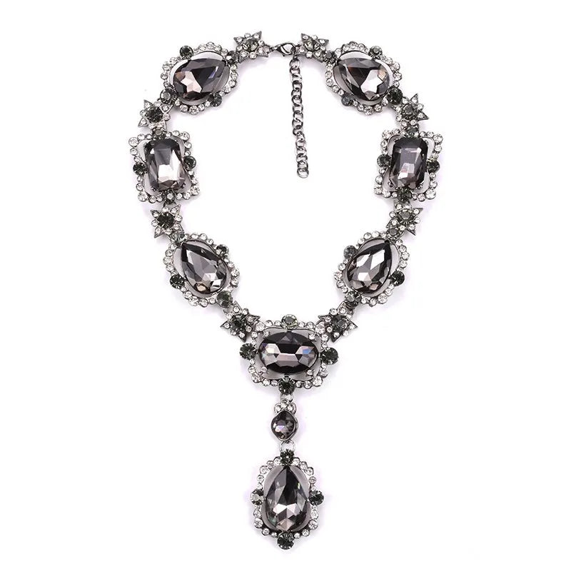 Valenzora | Statement Rhinestones Jewelry Large Gemstone Gem Stone Crystal Victorian Jewelry Green Emerald Bib Necklace for Women