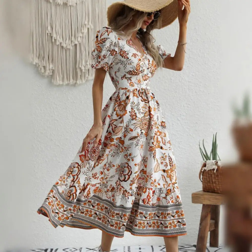 Valenzora | Elegant Orange Floral Dress