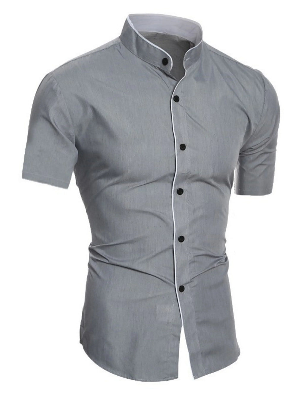 Valenzora | Slim Fit Stehkragen Kurzarmhemd Business Casual