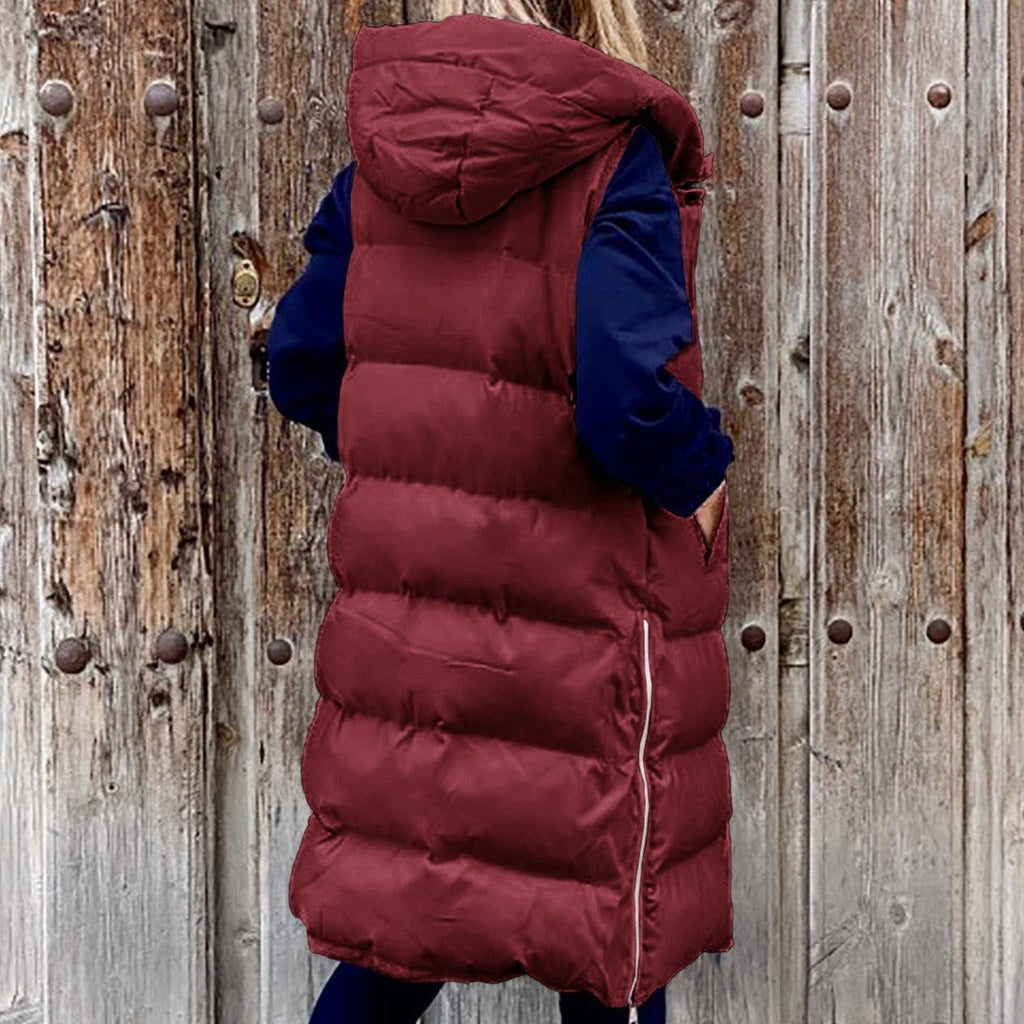 Valenzora Hooded Long Vest Casual Fashion Single-Breasted Jacket