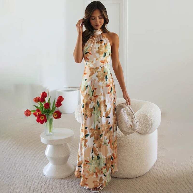 Valenzora - Satin dress with floral pattern