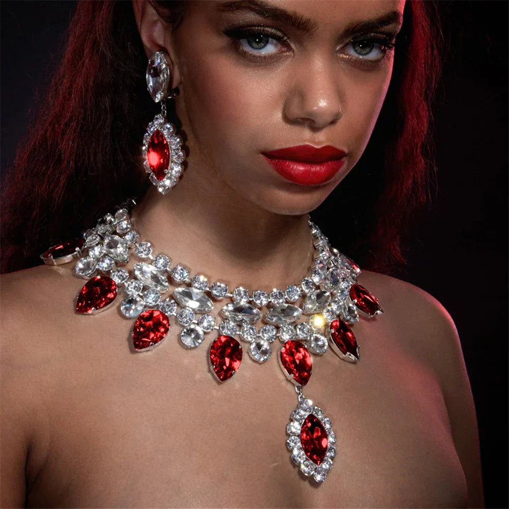 Valenzora | Boho Silver Luxury Rhinestone Water Drop Pendant Choker for Women Sexy Crystal Neck Collar Statement Necklace Jewelry Accessory