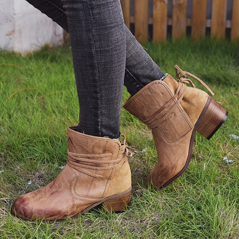 Damen Vintage Schnürstiefel