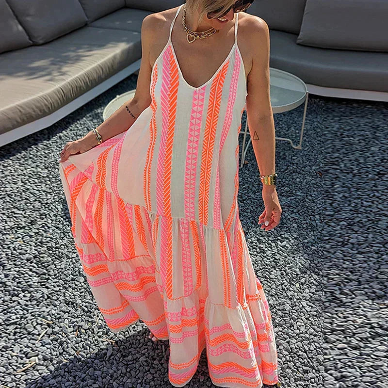 Valenzora | Elegant dress, sleeveless, with ruffle and casual print