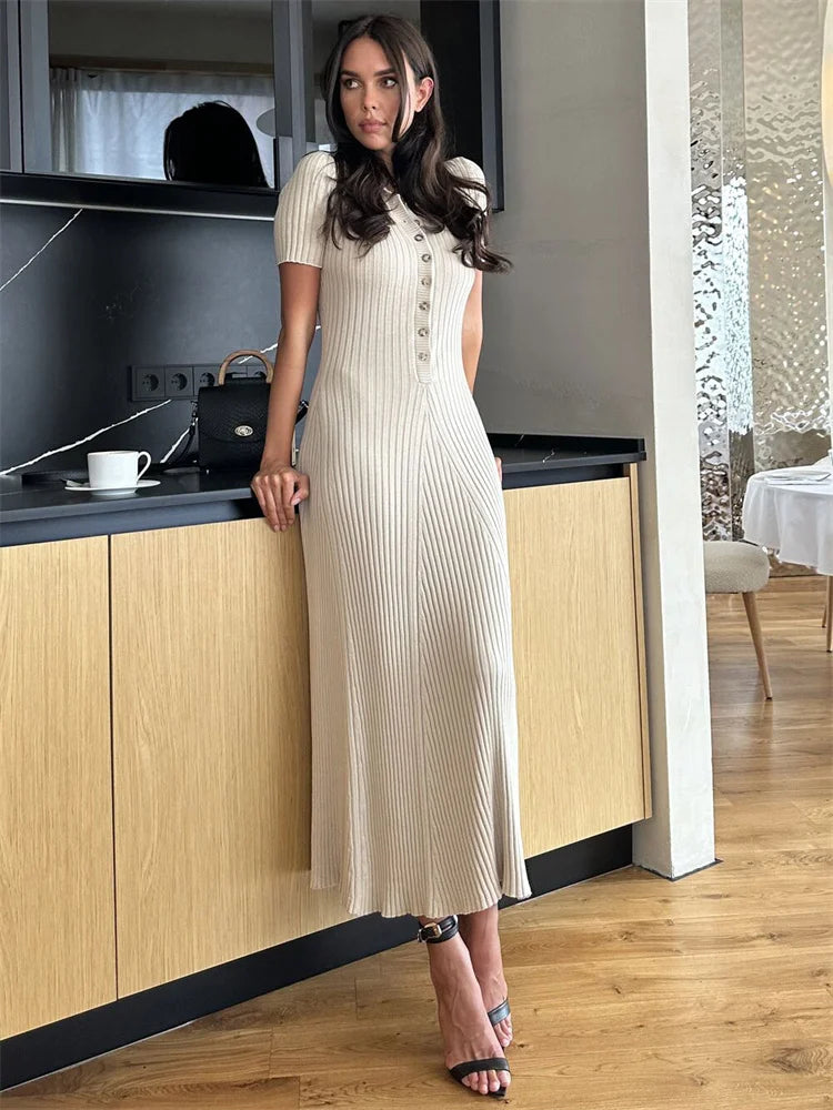 Valenzora | Maxikleid aus Patchwork-Strick mit Revers
