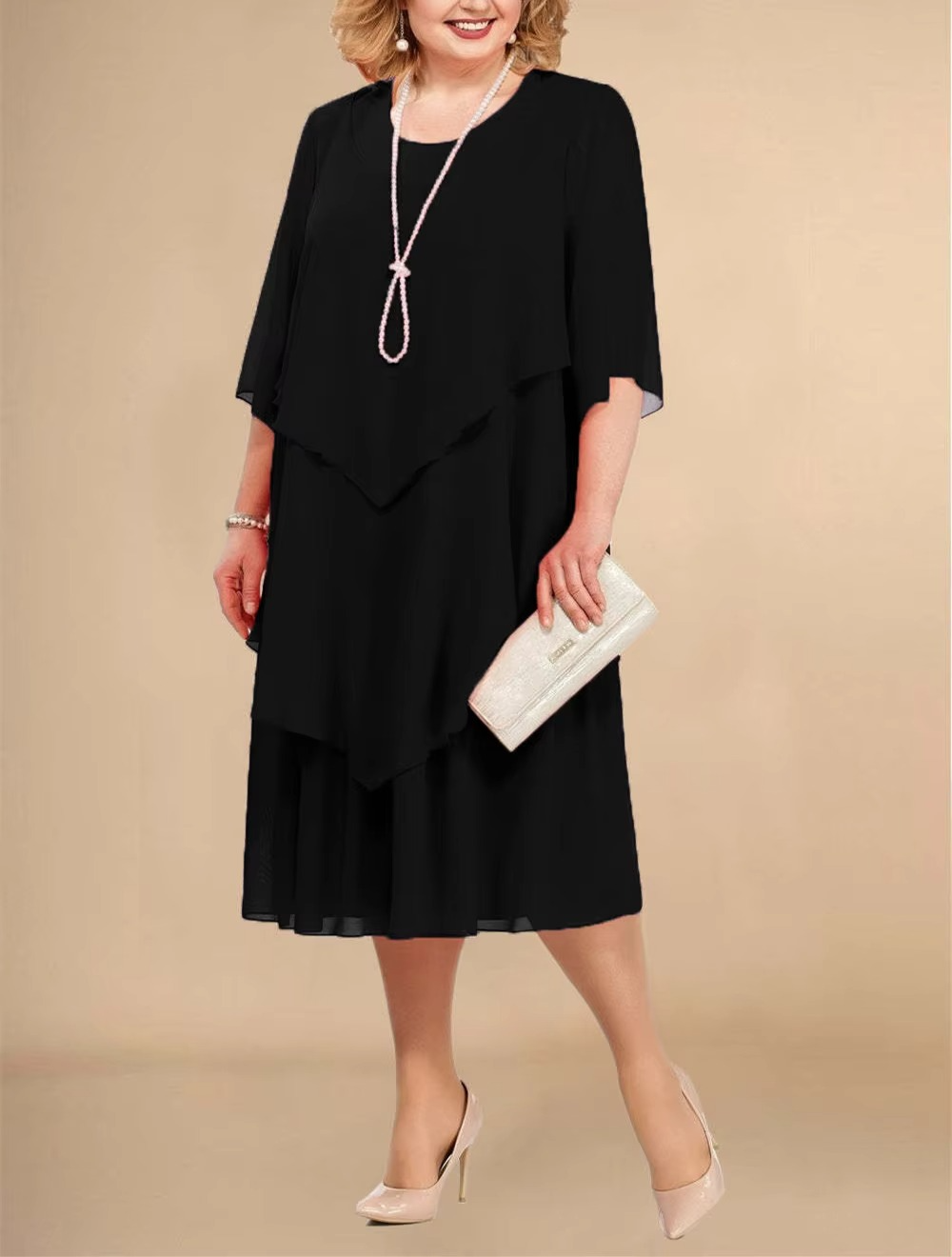 Valenzora | Elegant chiffon dress with a layered look