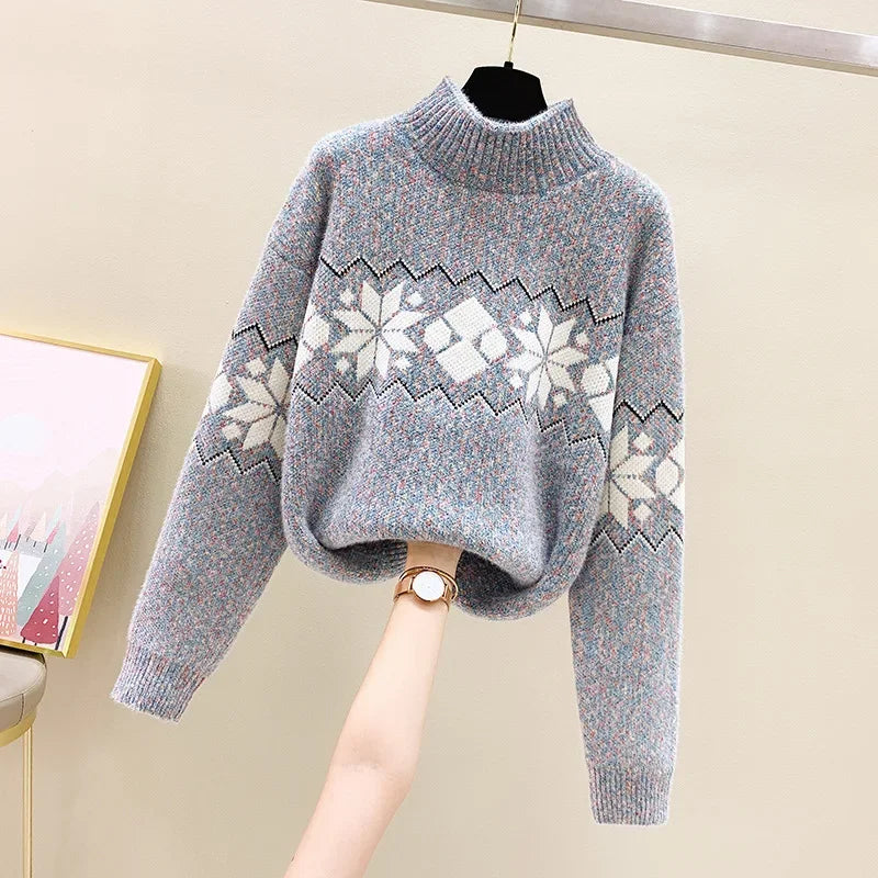 Valenzora - Ugly Christmas Sweater - Cozy Snowflake Turtleneck
