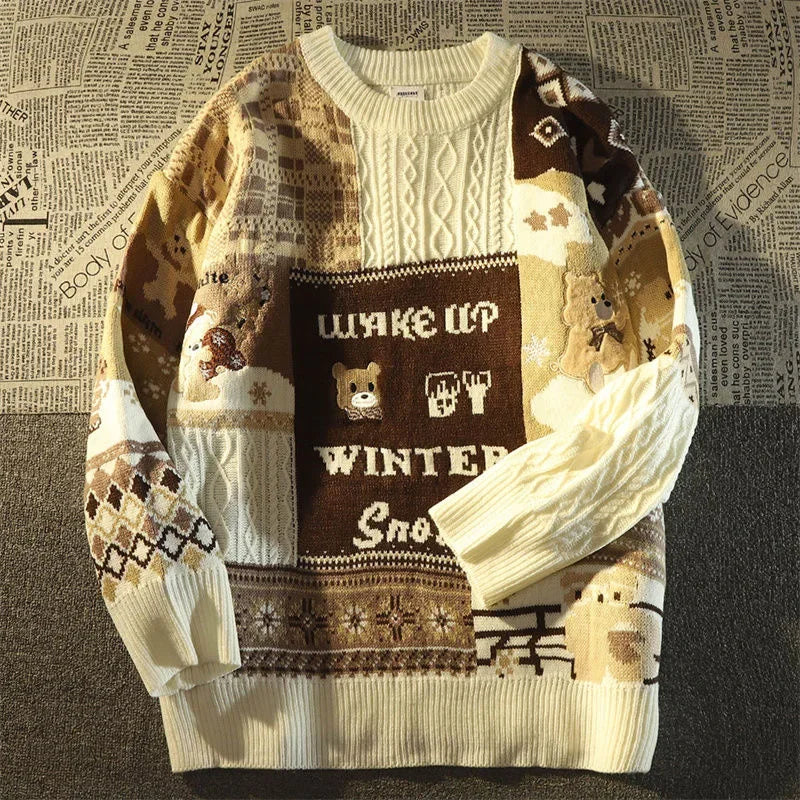 Valenzora – Hässlicher Weihnachtspullover – Lockerer Retro-Pullover mit V-Ausschnitt und Color-Block-Design