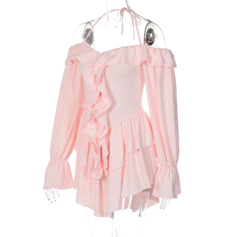 Valenzora | Romantic ruffled romper with exposed shoulders