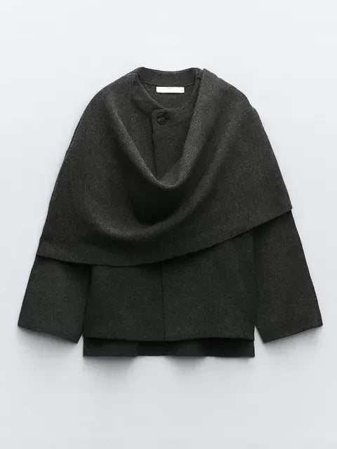 Knitted cape coat with scarf