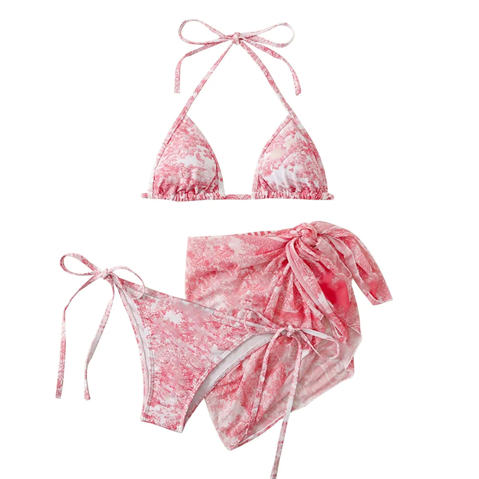 Valenzora | Women's Three-Piece Swimwear Summer Push-Up High Waist Bikini Set with Cover-Up Skirt Tie Dyed Swimming Swimsuit Beachwear