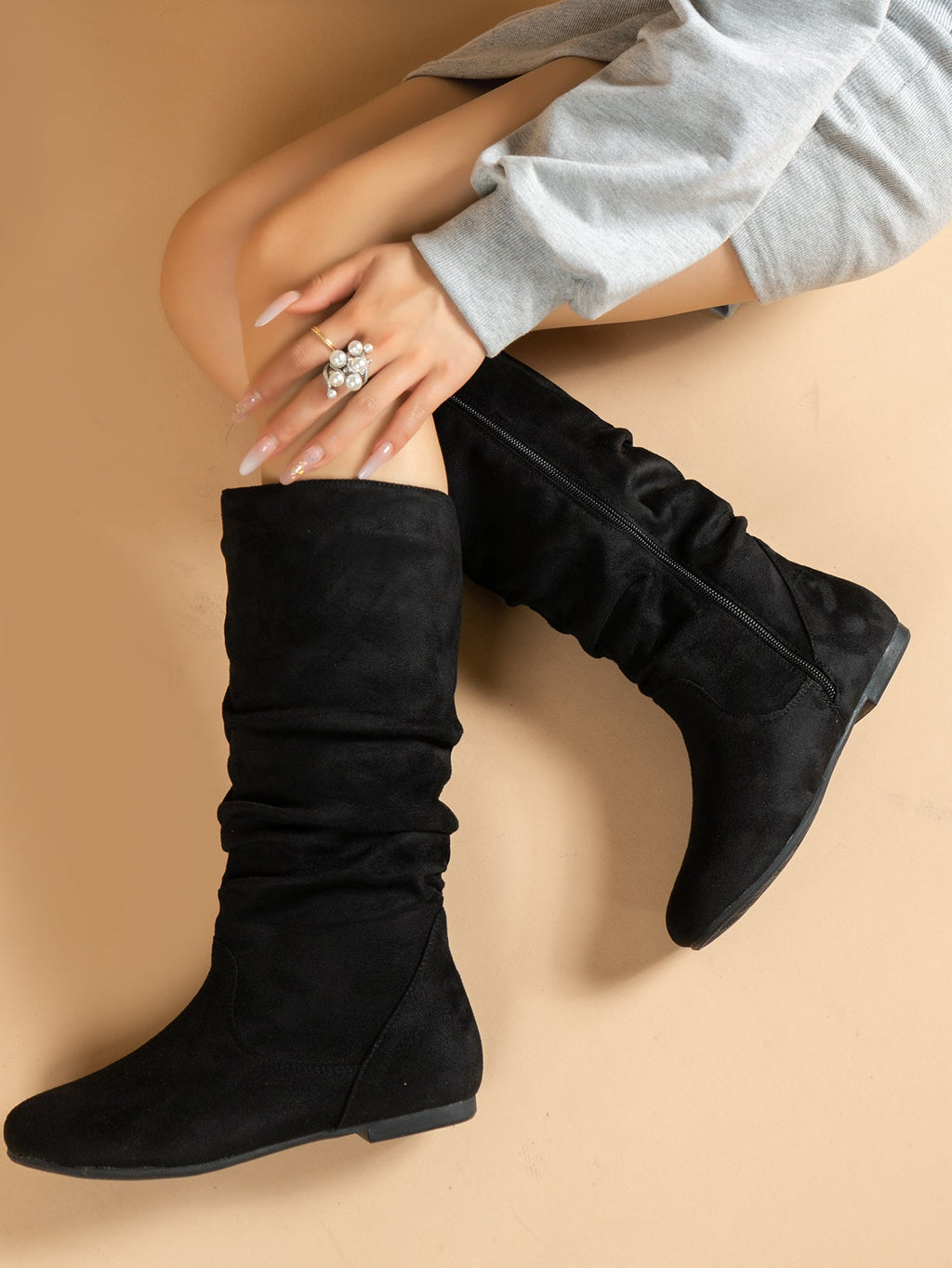 Valenzora | Women's Suede Boots with Side Zipper, Calf-Length, Spring Collection