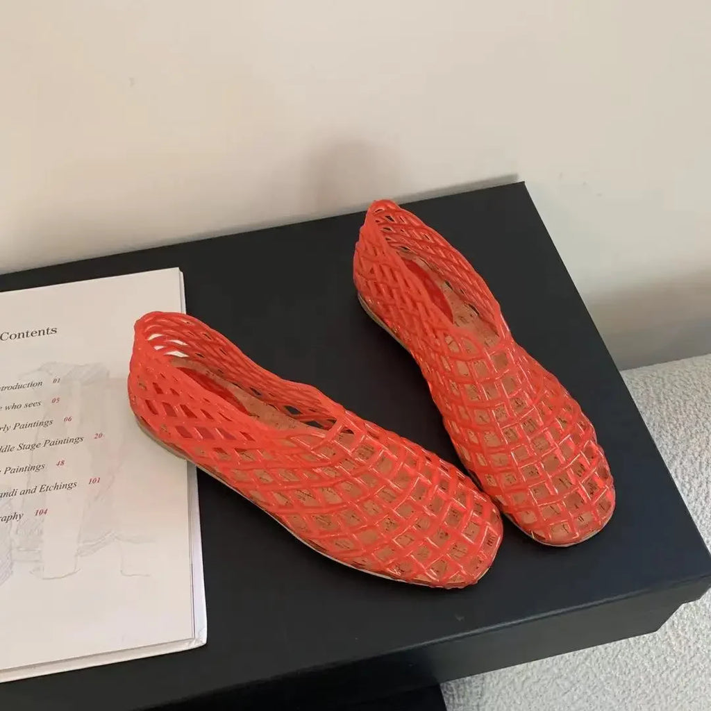 Valenzora | Summer Jelly Shoes Women's Fashion Transparent Mesh Hollow Out Beach Shoes Ladies Flat Sandals Coloured Round Toe Jelly Sandals